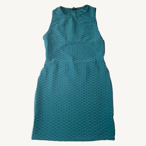 Eclipse Teal Blue Bubble Print Textured Mini Dress Back Cut Out Size Small - Picture 1 of 8